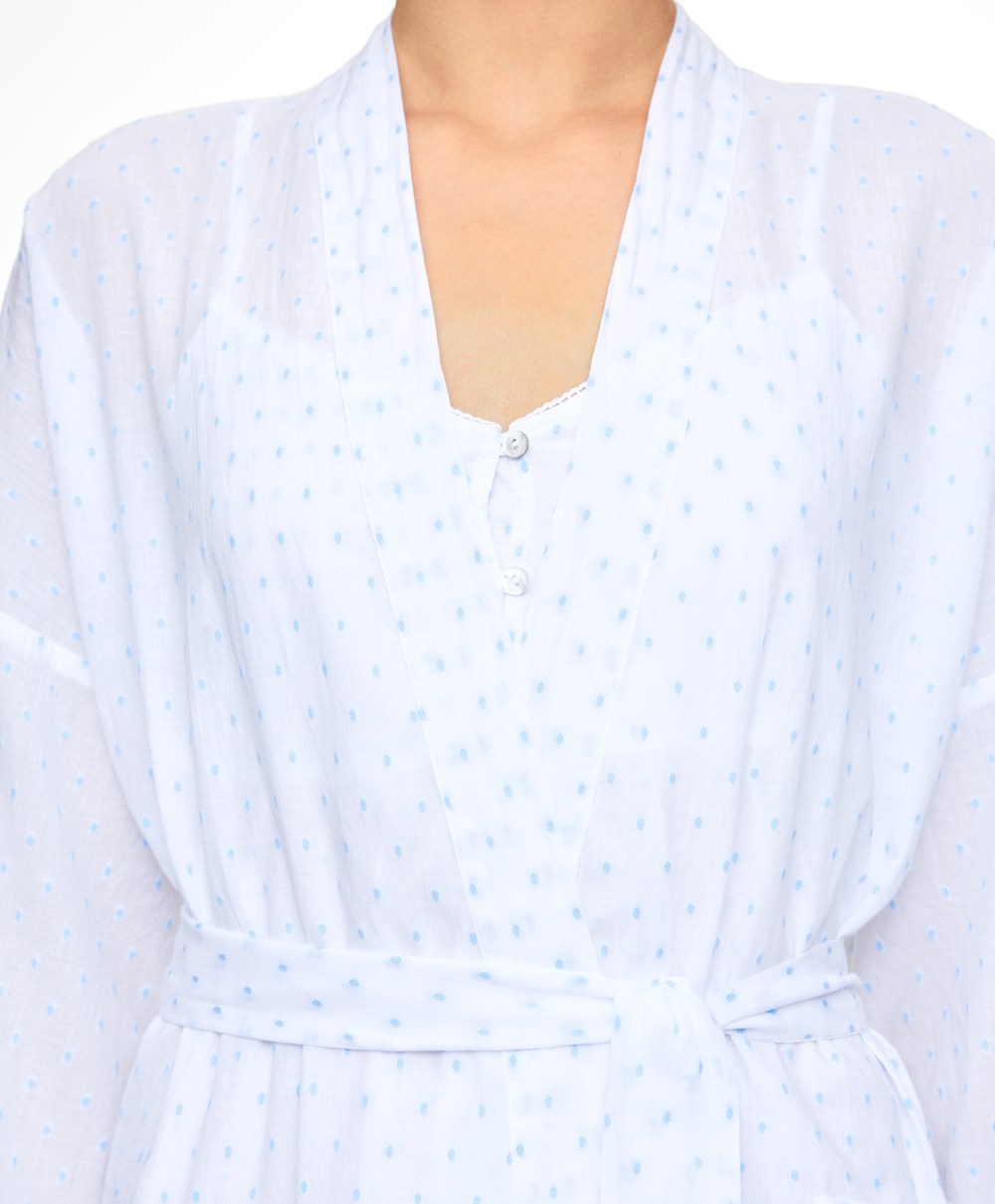 Oysho 100% βαμβακερα Plumeti Dressing Gown ασπρα | UFJGOC-184