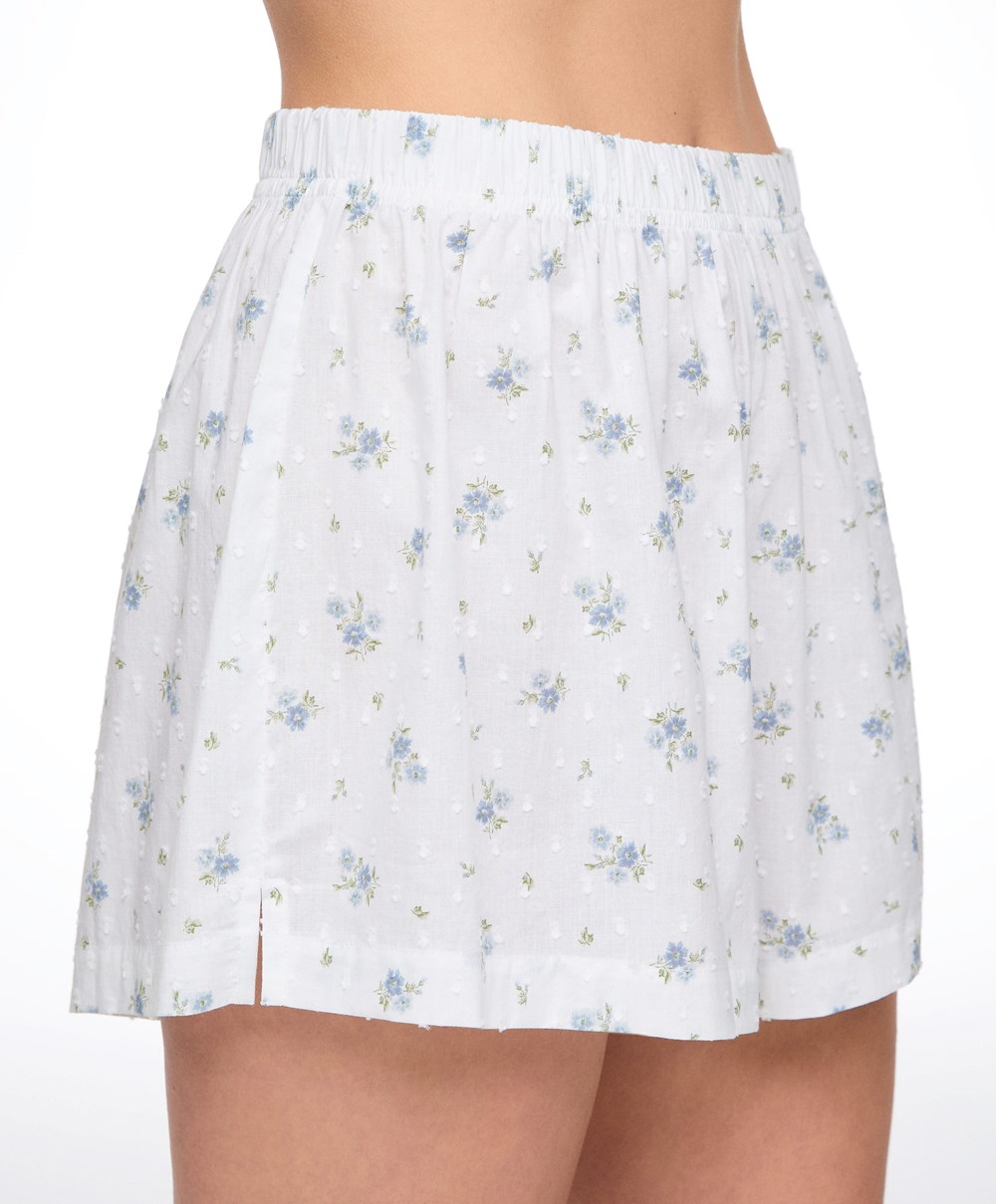 Oysho 100% βαμβακερα Plumeti Printed Shorts μπλε | IVLYTC-863