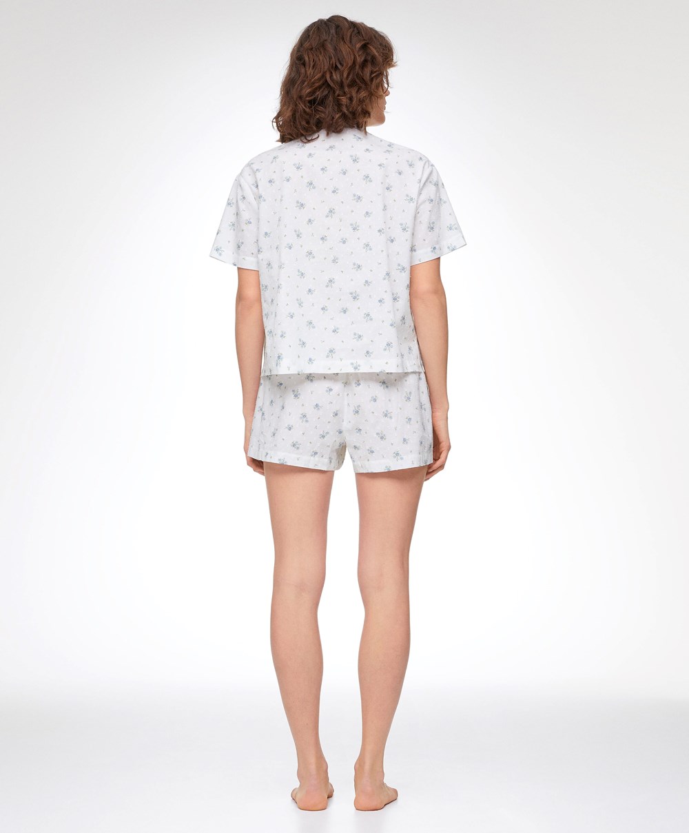 Oysho 100% βαμβακερα Plumeti Printed Shorts μπλε | IVLYTC-863