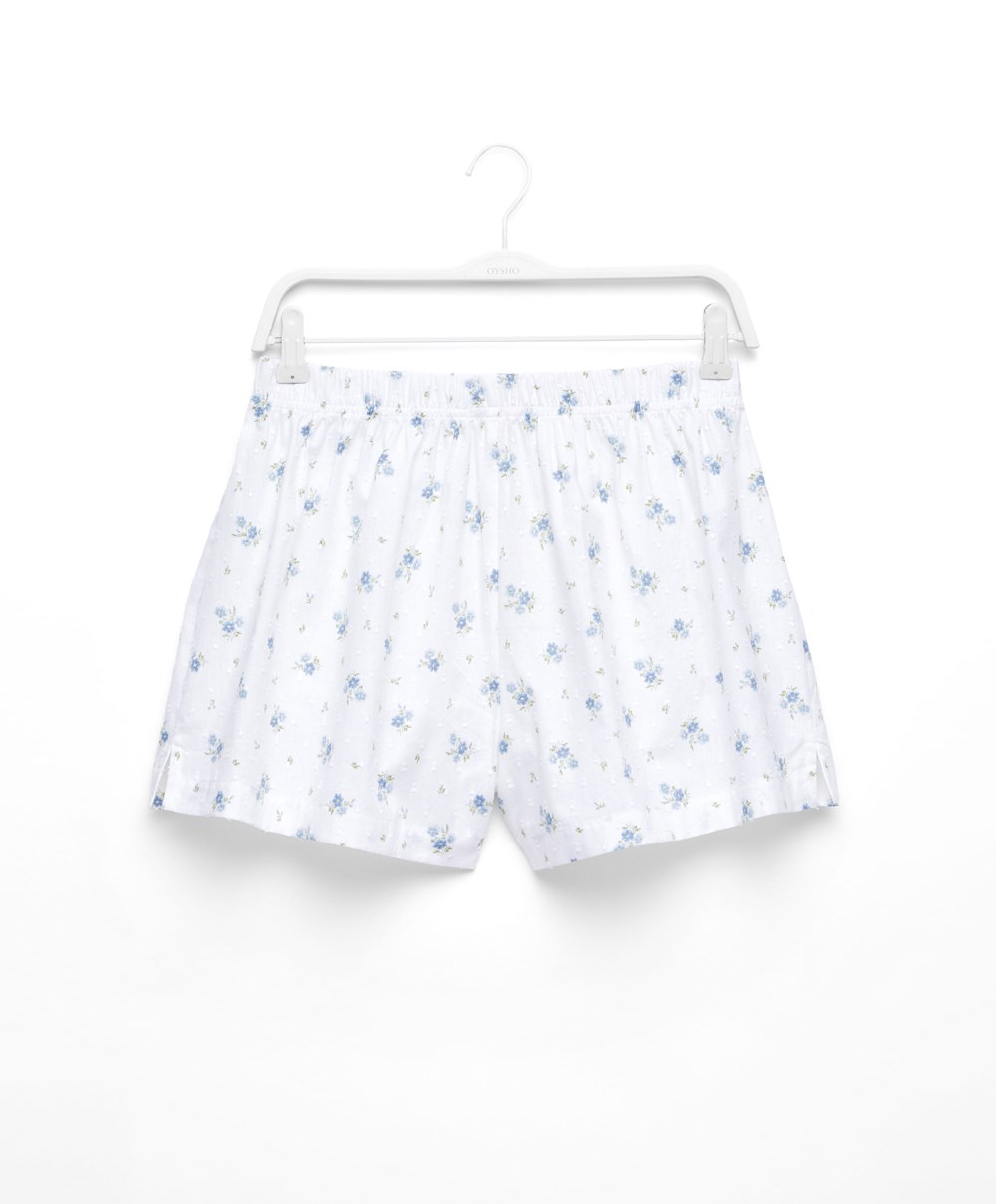 Oysho 100% βαμβακερα Plumeti Printed Shorts μπλε | IVLYTC-863