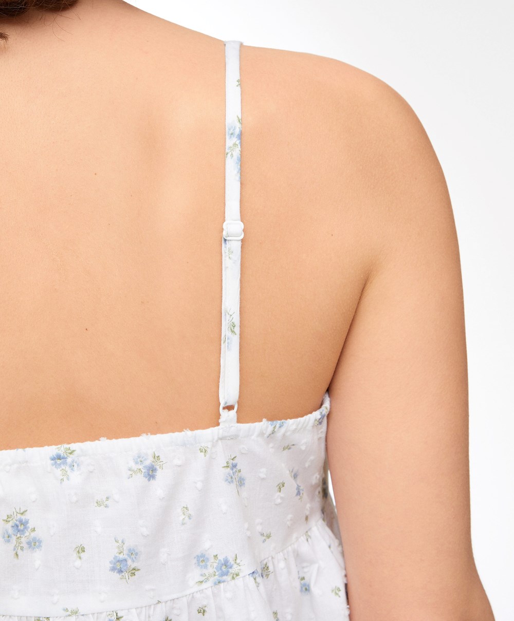 Oysho 100% βαμβακερα Plumeti Printed κοντο Nightdress μπλε | FQCXNL-560