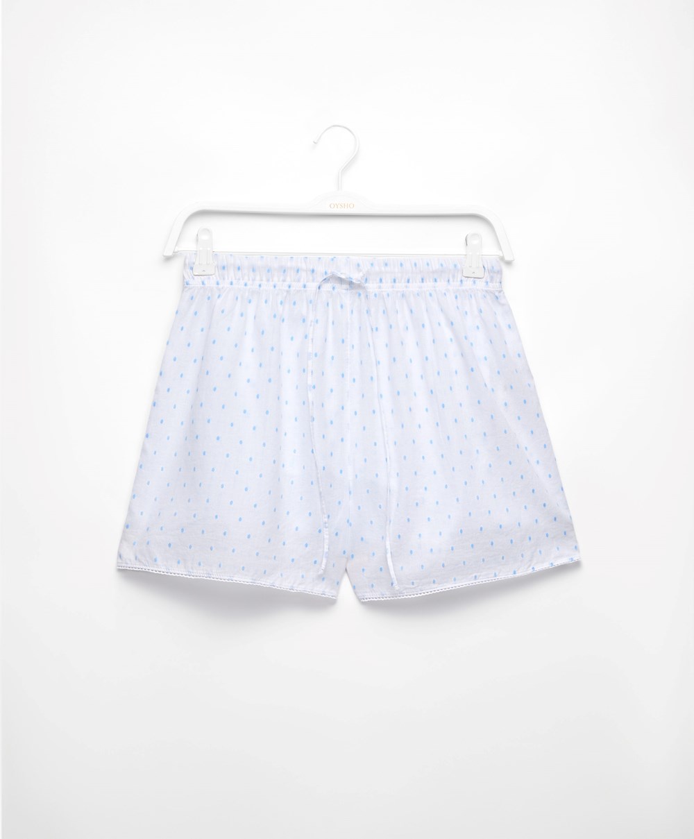 Oysho 100% βαμβακερα Plumeti Shorts ασπρα | XHLTGI-138