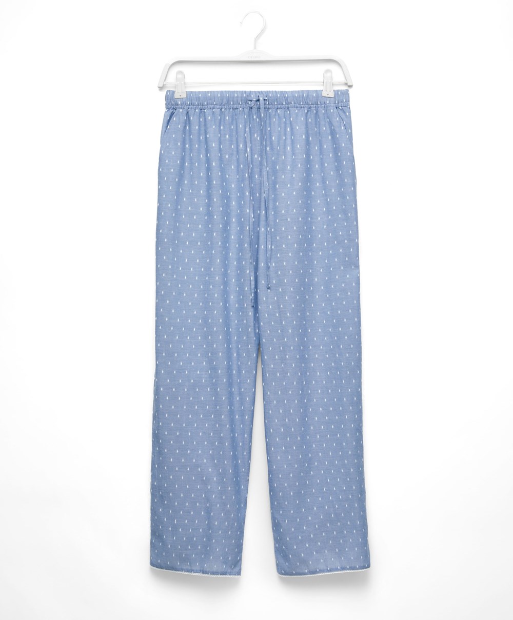 Oysho 100% βαμβακερα Plumeti Trousers μπλε | FVEPKB-798