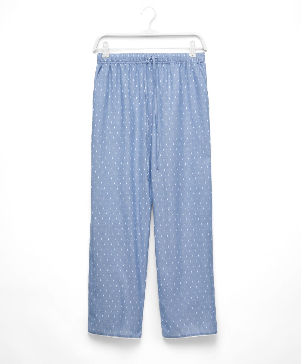 Oysho 100% βαμβακερα Plumeti Trousers μπλε | KJGYDW-612