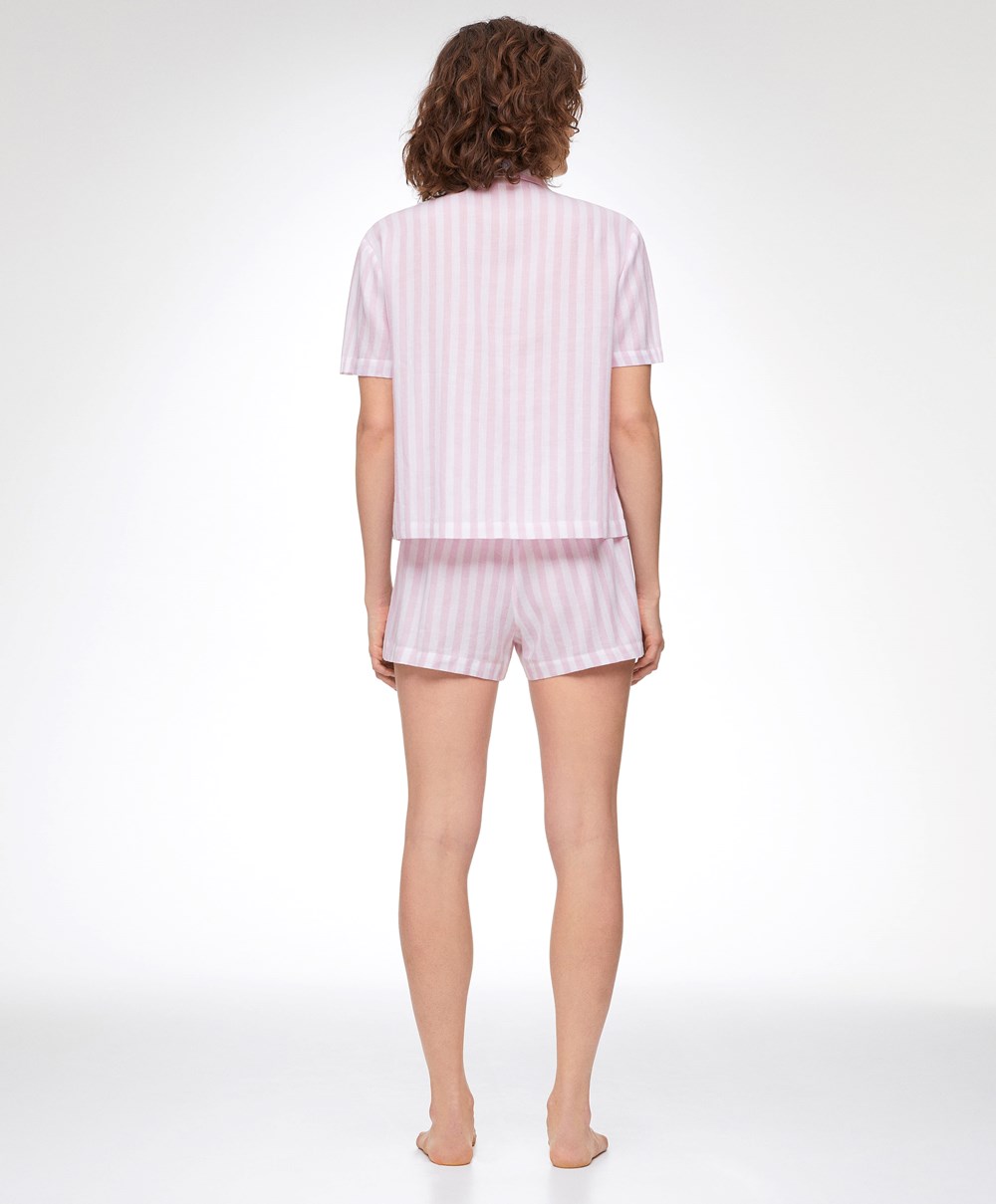 Oysho 100% βαμβακερα Stripe Shorts λεβάντα | FHKOLG-684