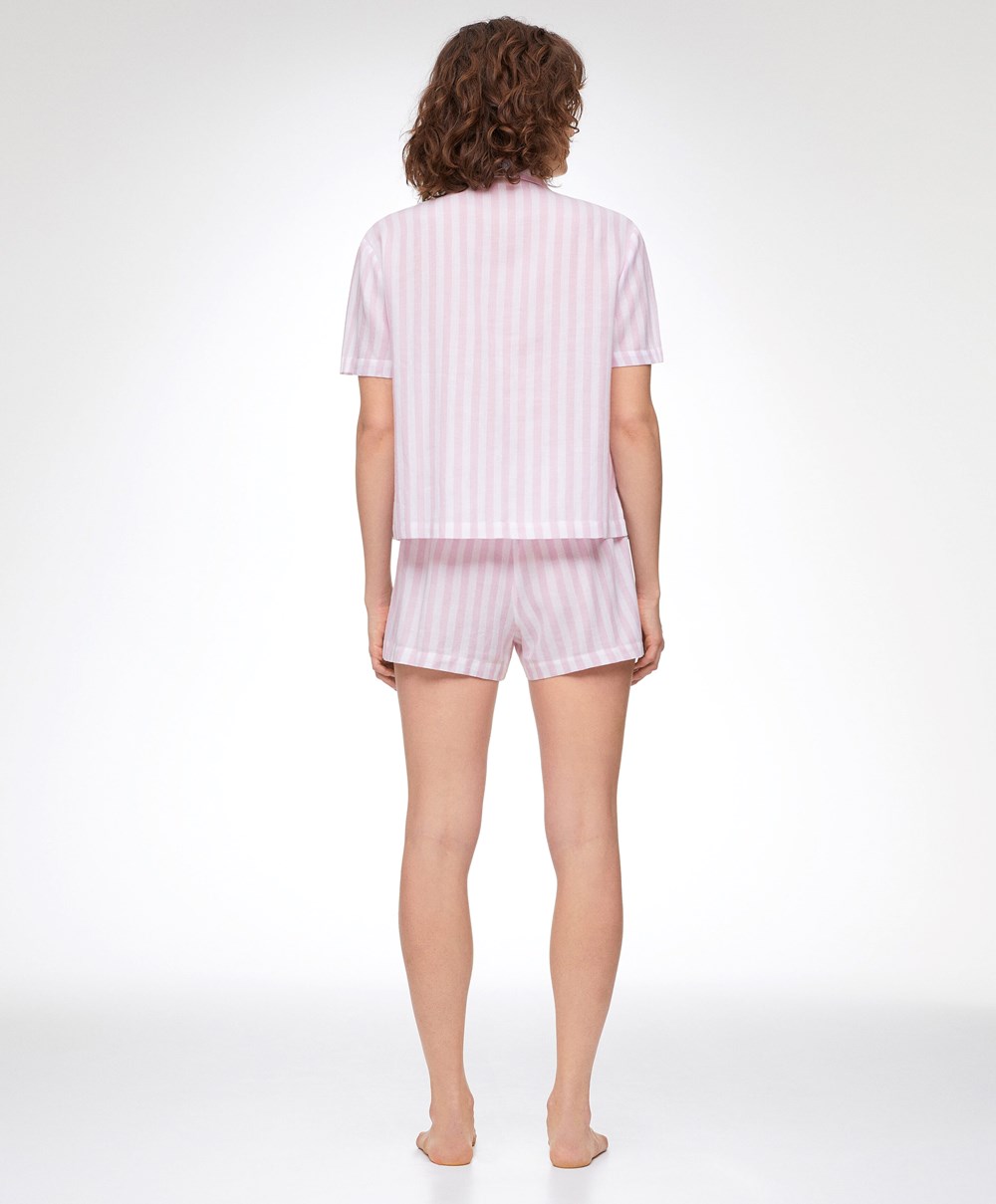 Oysho 100% βαμβακερα Stripe Shorts λεβάντα | IHKAVC-248