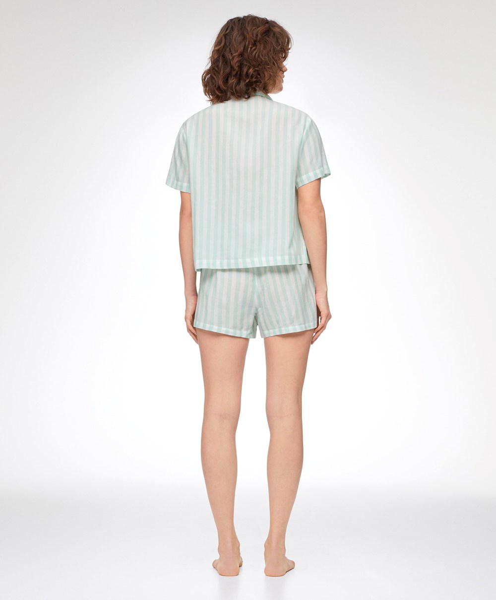 Oysho 100% βαμβακερα Stripe Shorts πρασινο | BWLJYH-105