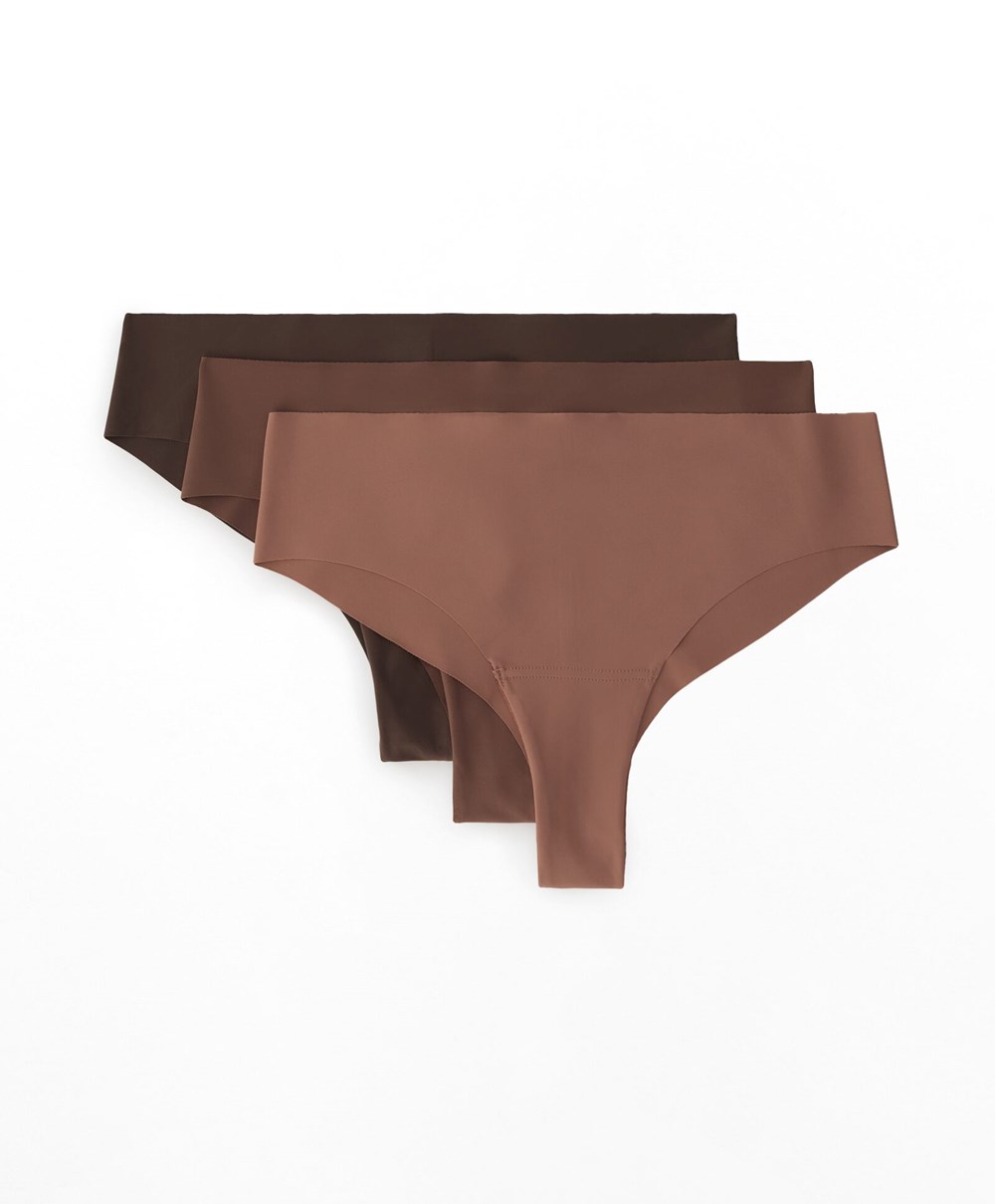 Oysho 3 Pantone™ Invisible Cheeky Brazilian Briefs καφε | WTLDSQ-375