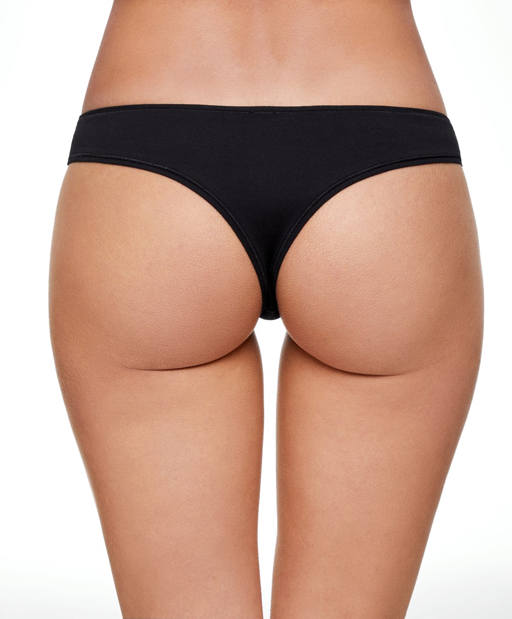 Oysho 5 βαμβακερα Cheeky Thongs μαυρα | PYAGUR-459