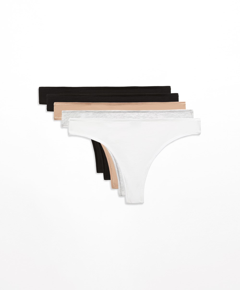 Oysho 5 βαμβακερα Cheeky Thongs μαυρα | PYAGUR-459