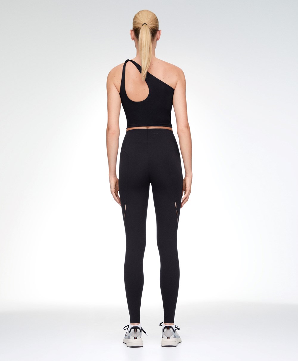 Oysho 65cm Cut-out Compressive Ankle-length Leggings μαυρα | ZSOLBM-810