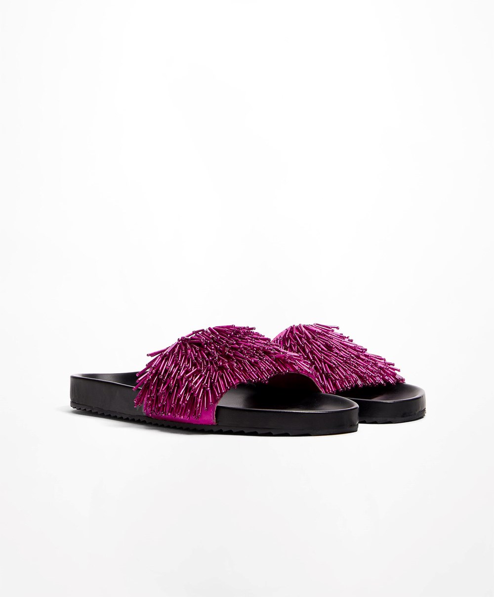 Oysho Appliqué Slides μωβ | KMXSRE-016