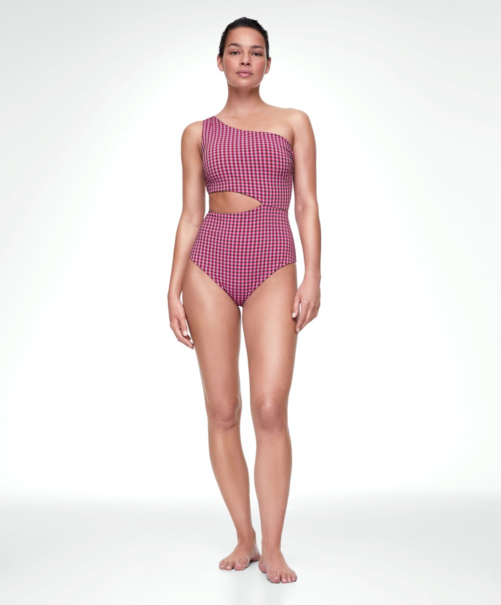 Oysho Asymmetric Gingham Trikini κοκκινα | EJFSQW-910