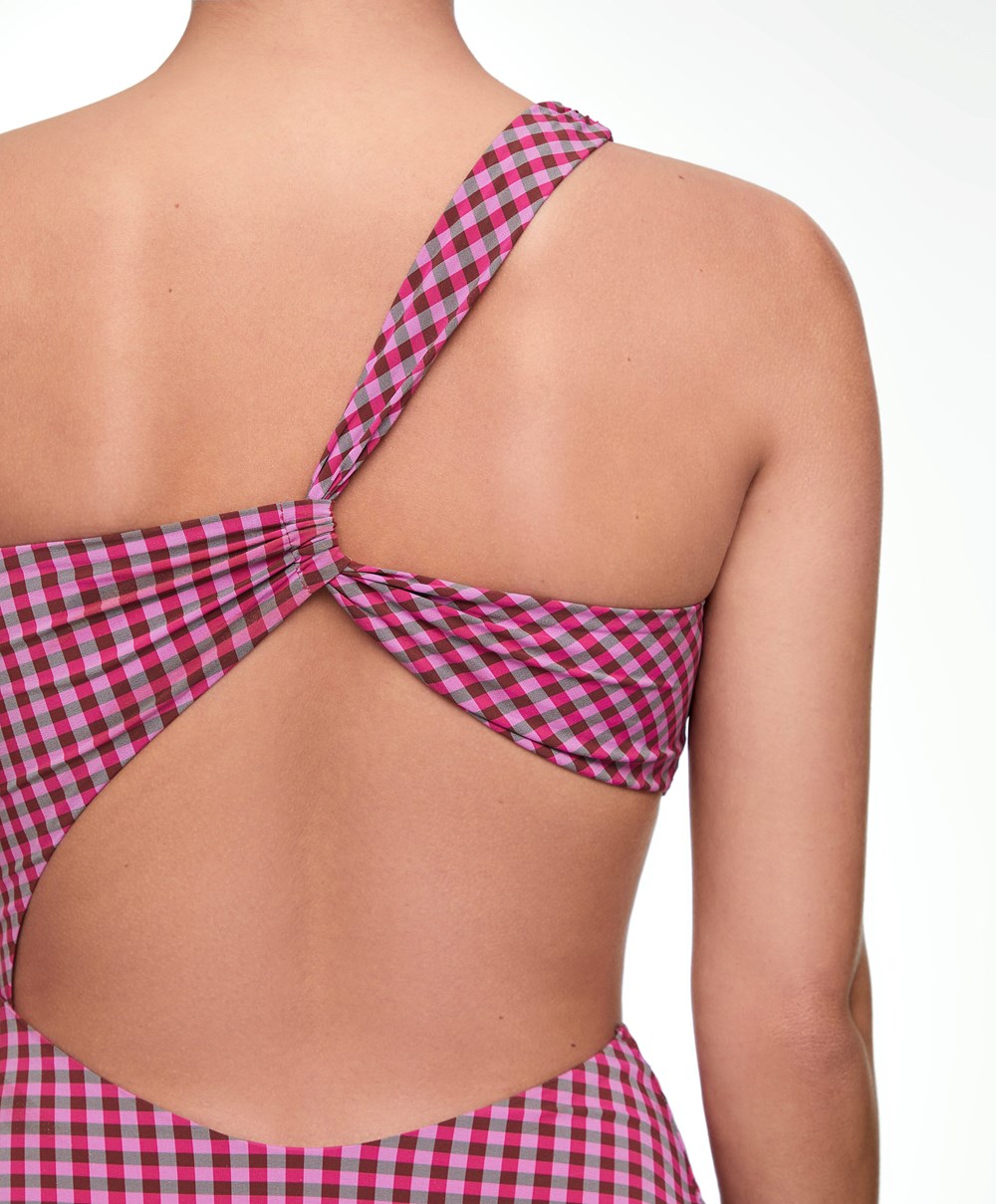 Oysho Asymmetric Gingham Trikini κοκκινα | EJFSQW-910