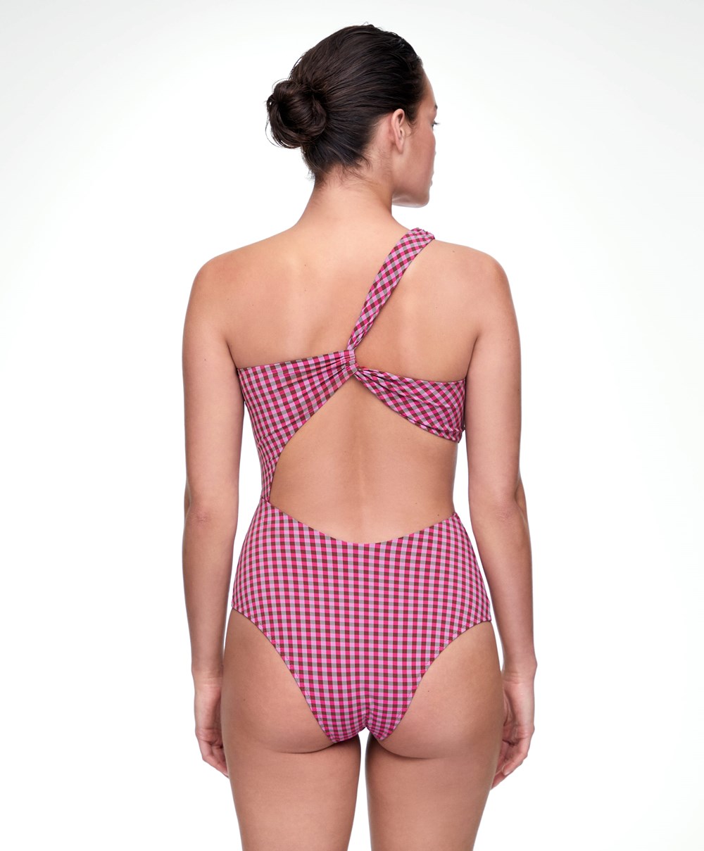 Oysho Asymmetric Gingham Trikini κοκκινα | EJFSQW-910