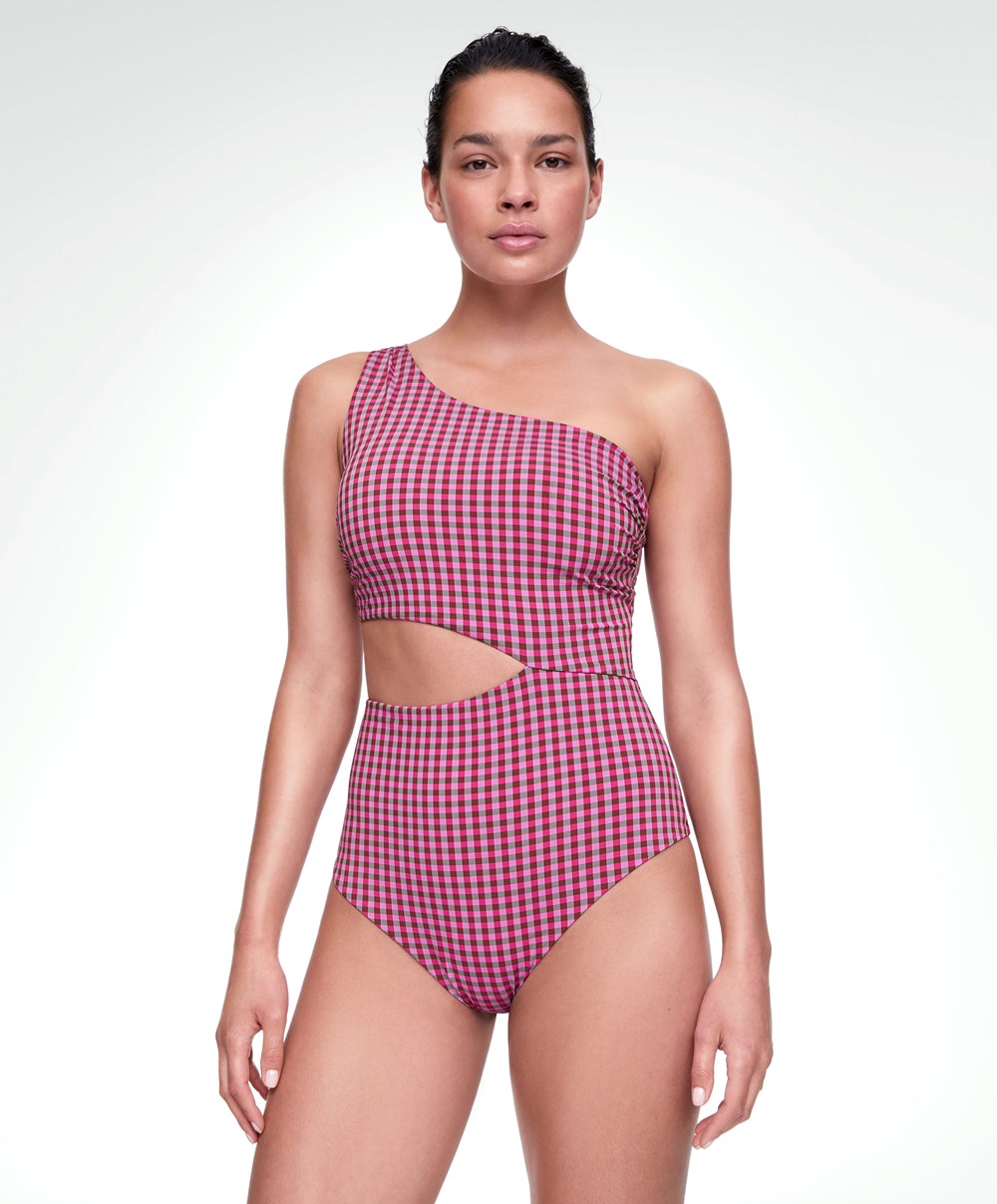 Oysho Asymmetric Gingham Trikini κοκκινα | EJFSQW-910