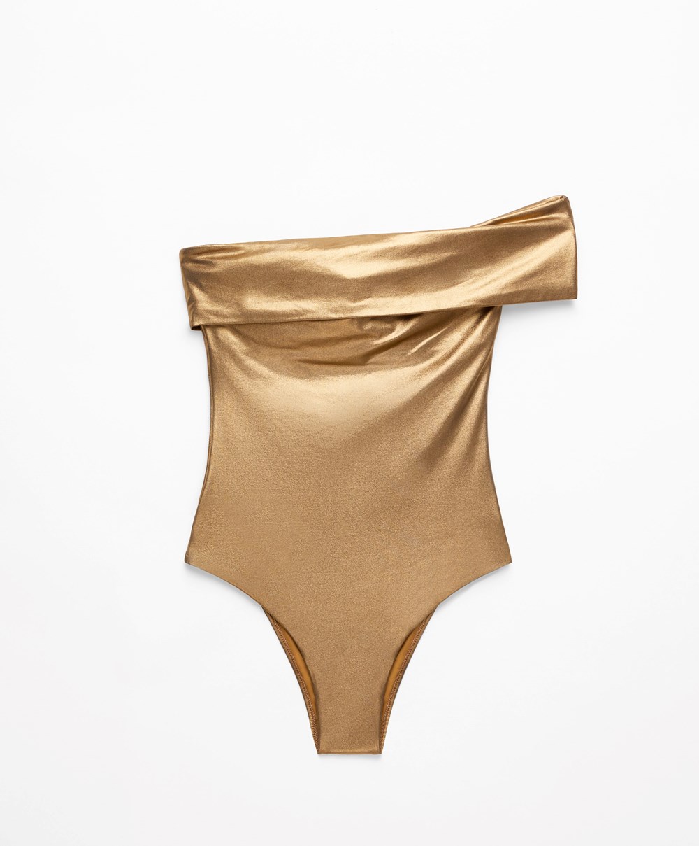 Oysho Asymmetrical Bandeau Swimsuit χρυσο χρωμα | AUGLDJ-401