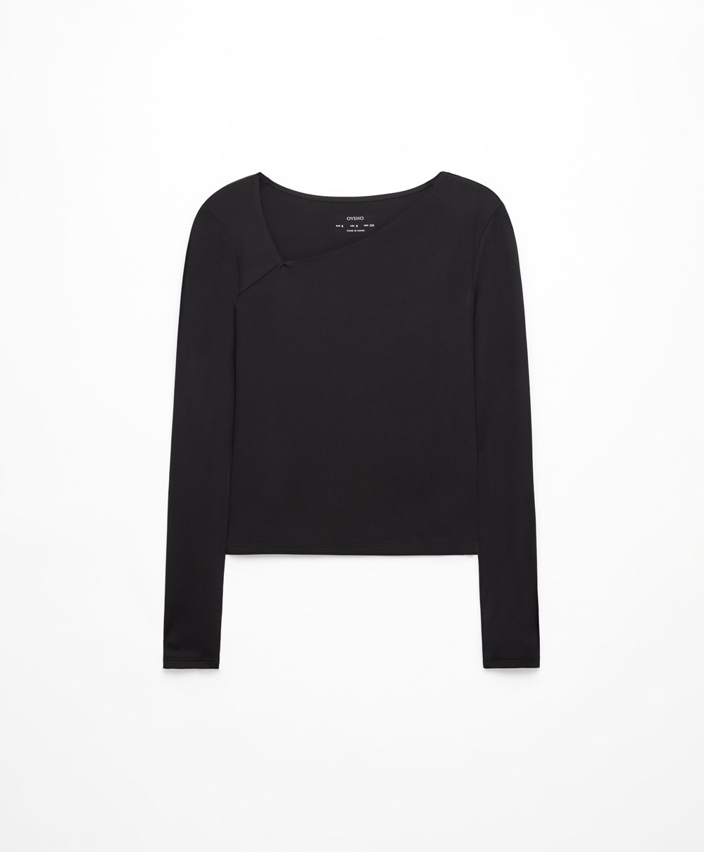 Oysho Asymmetrical Neckline Top μαυρα | XDJKNT-678