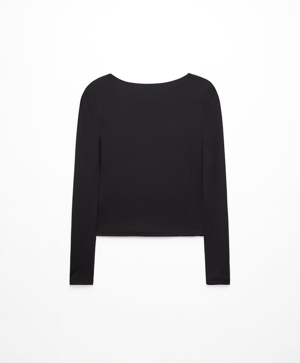 Oysho Asymmetrical Neckline Top μαυρα | XDJKNT-678