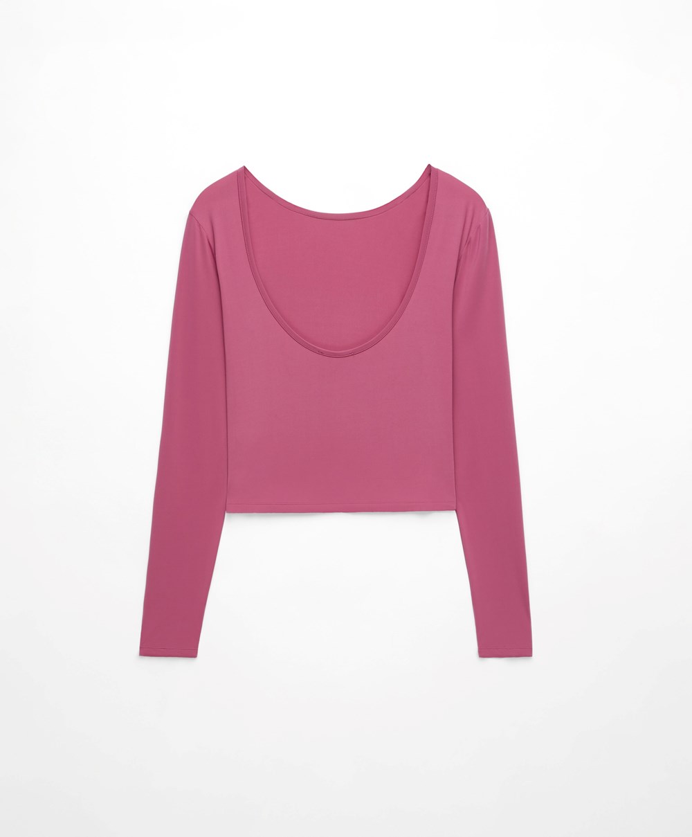 Oysho Back Detail Long-sleeved T-shirt Mid-rosette | KYUJGC-710