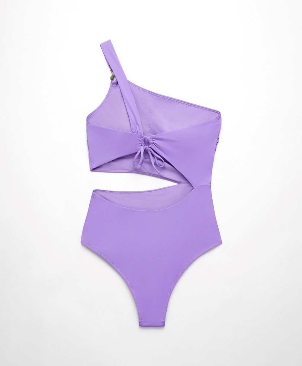 Oysho Bead Detail Asymmetric Trikini Violet | ESUARI-582