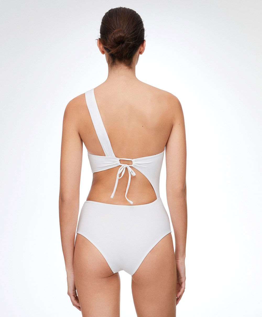 Oysho Bead Detail Asymmetric Trikini ασπρα | MHWRXU-514