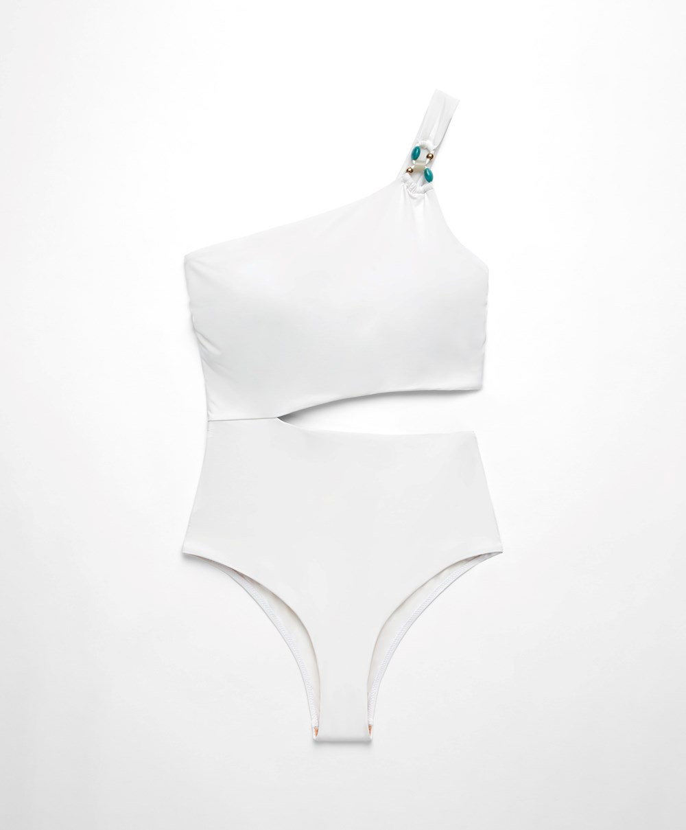 Oysho Bead Detail Asymmetric Trikini ασπρα | MHWRXU-514