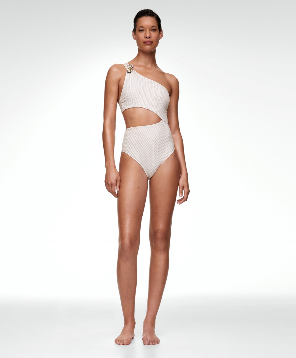 Oysho Brooch Asymmetric Trikini ασπρα | GVHNFD-081