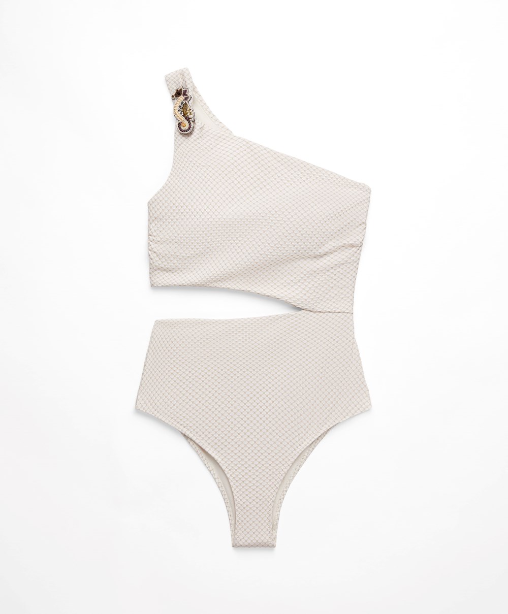 Oysho Brooch Asymmetric Trikini ασπρα | GVHNFD-081