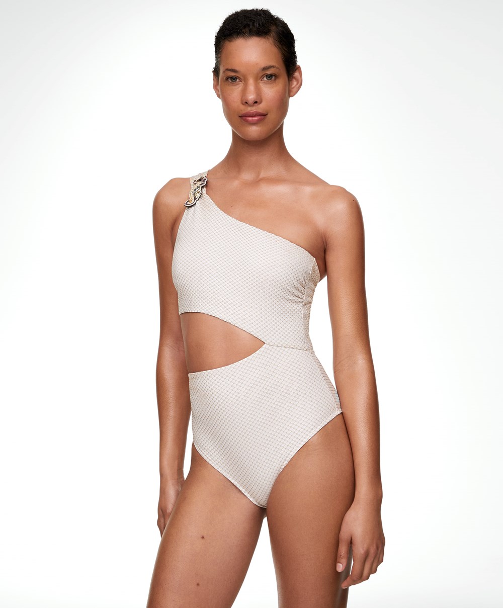 Oysho Brooch Asymmetric Trikini ασπρα | GVHNFD-081