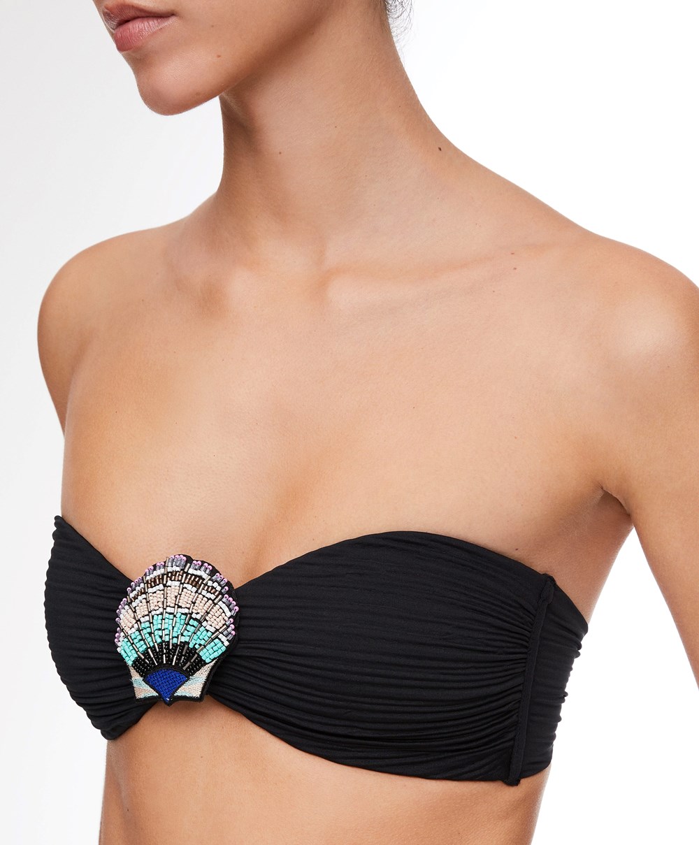 Oysho Brooch Bandeau Μπικίνι Top μαυρα | GPRLKE-296