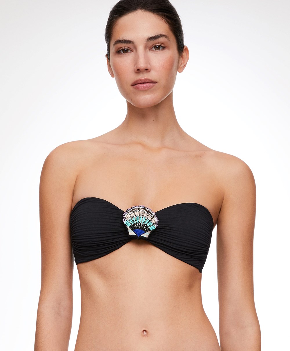 Oysho Brooch Bandeau Μπικίνι Top μαυρα | GPRLKE-296