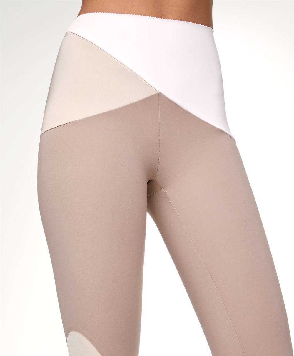 Oysho Colour Block 65cm Compressive Leggings Mocha | ABOSKC-163