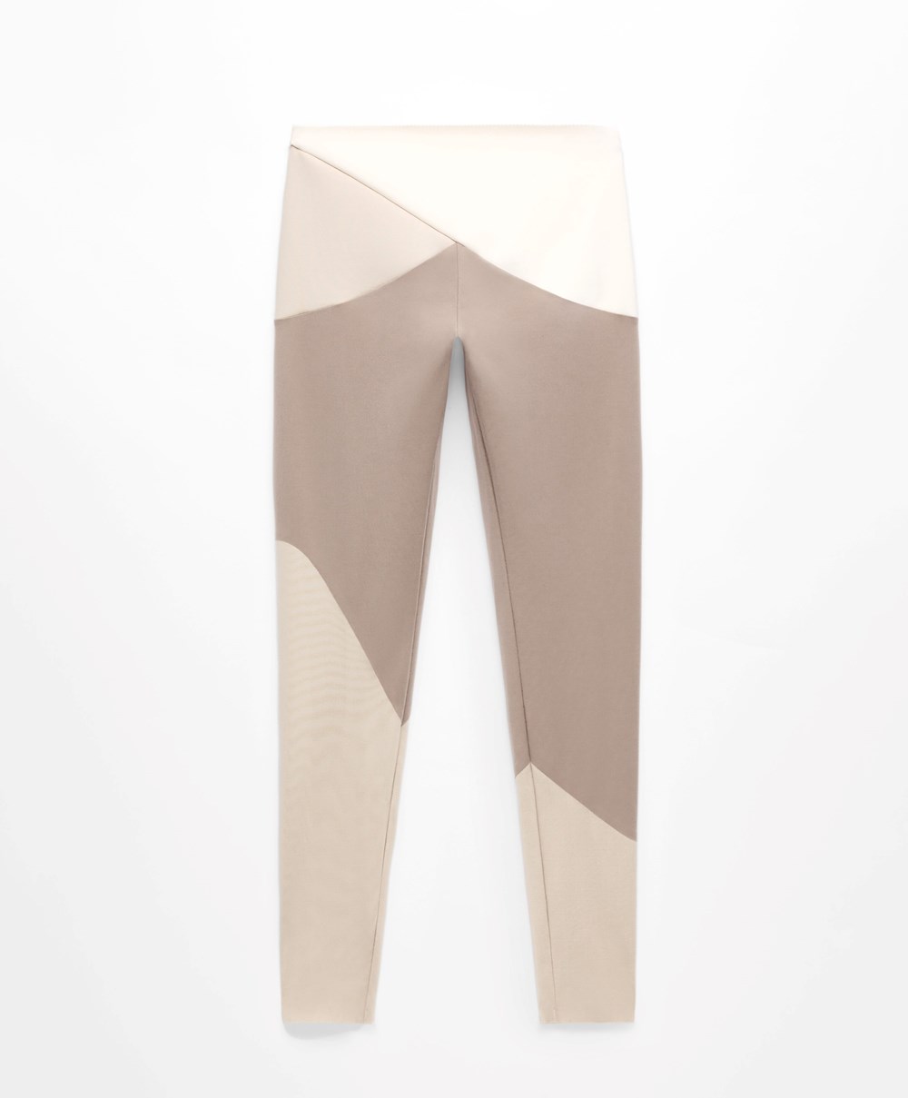 Oysho Colour Block 65cm Compressive Leggings Mocha | ABOSKC-163