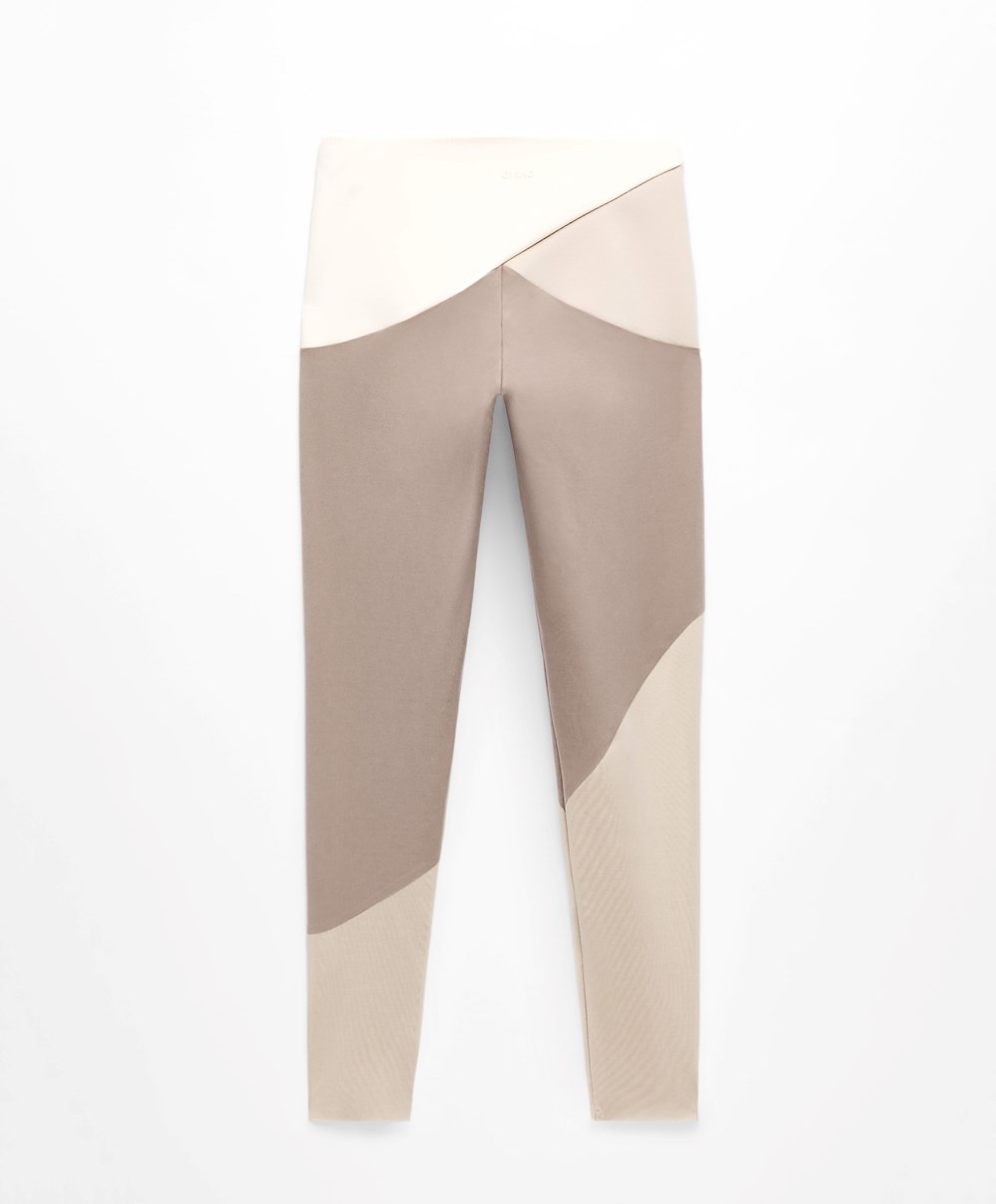 Oysho Colour Block 65cm Compressive Leggings Mocha | ABOSKC-163