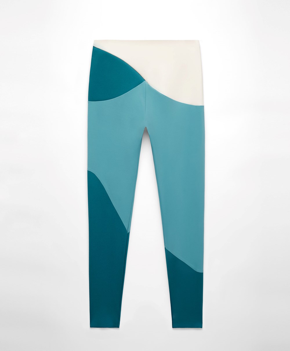 Oysho Colour Block 65cm Compressive Leggings Blue-turquoise | AMHCEK-328