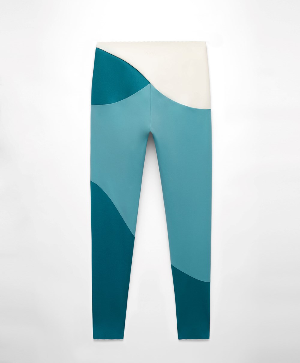 Oysho Colour Block 65cm Compressive Leggings Blue-turquoise | AMHCEK-328