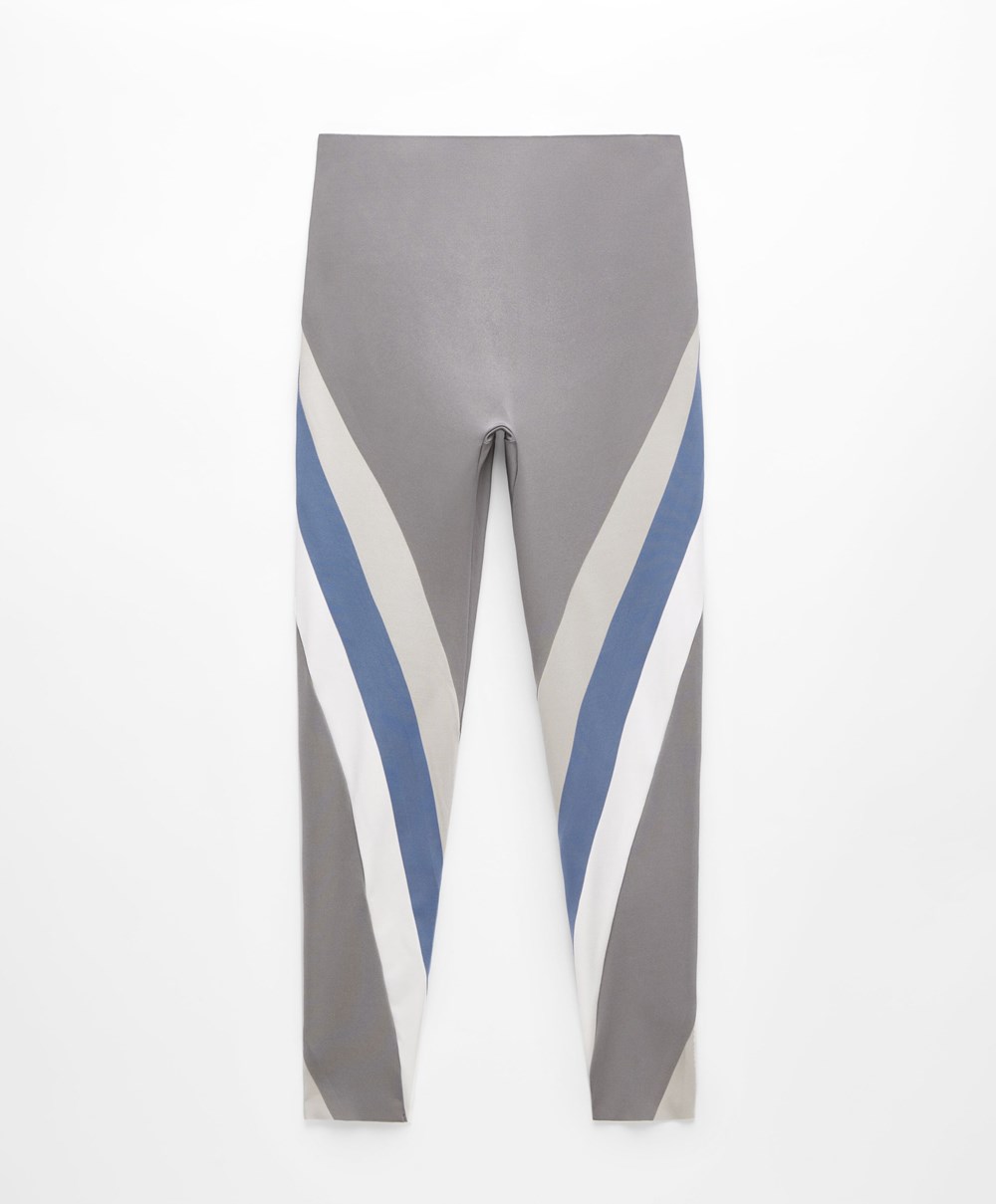 Oysho Colour Block Compressive 65cm Ankle-length Leggings ασημι | TWDGMP-908