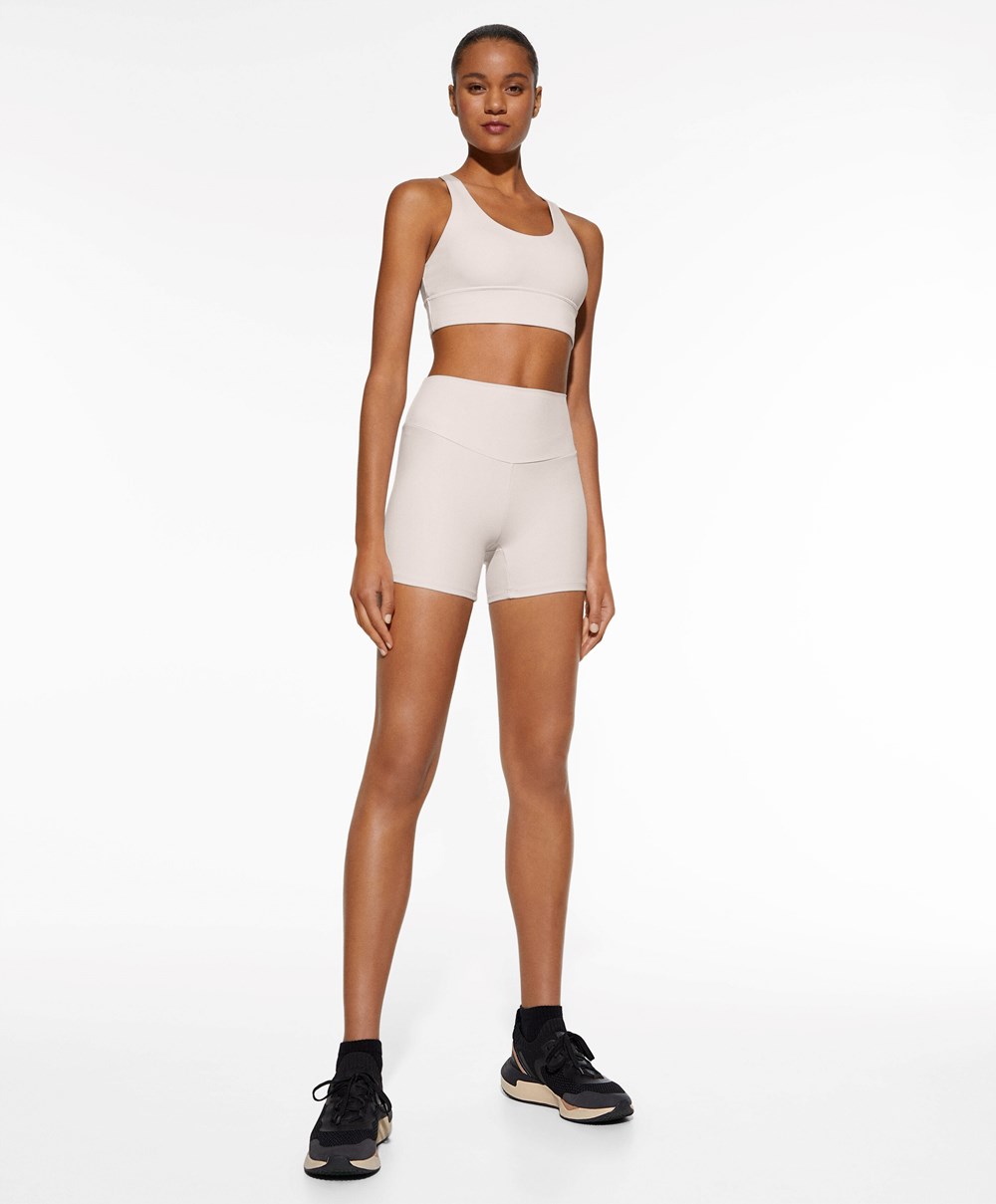 Oysho Comfortlux High-rise 10cm Hot Pants Ivory Ecru | IMJWGT-760