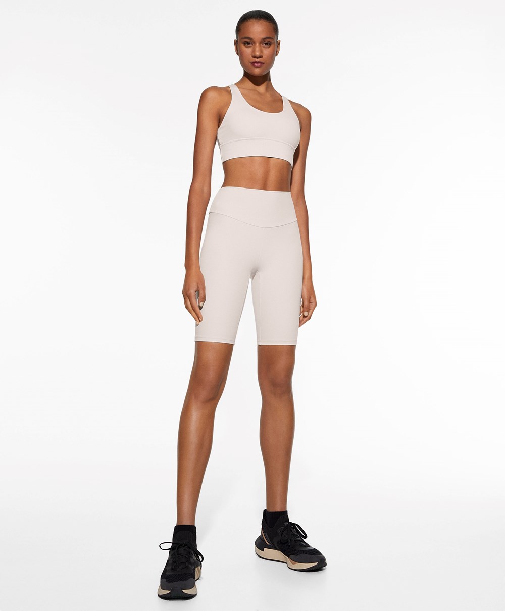 Oysho Comfortlux High-rise 25cm Cycle Leggings Ivory Ecru | XVYAWQ-853