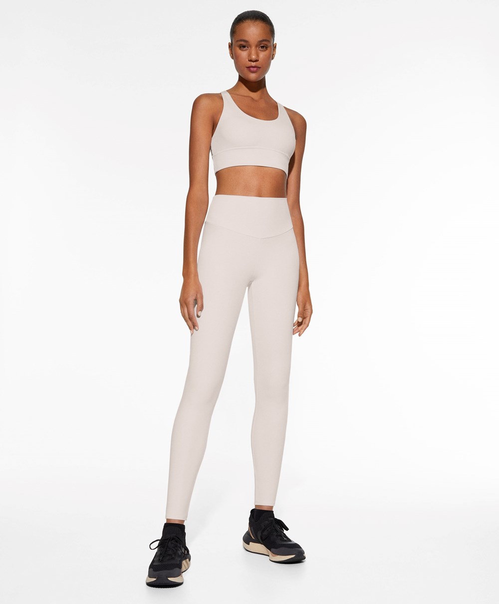 Oysho Comfortlux High-rise Ankle-length Leggings Ivory Ecru | GLUPBW-682