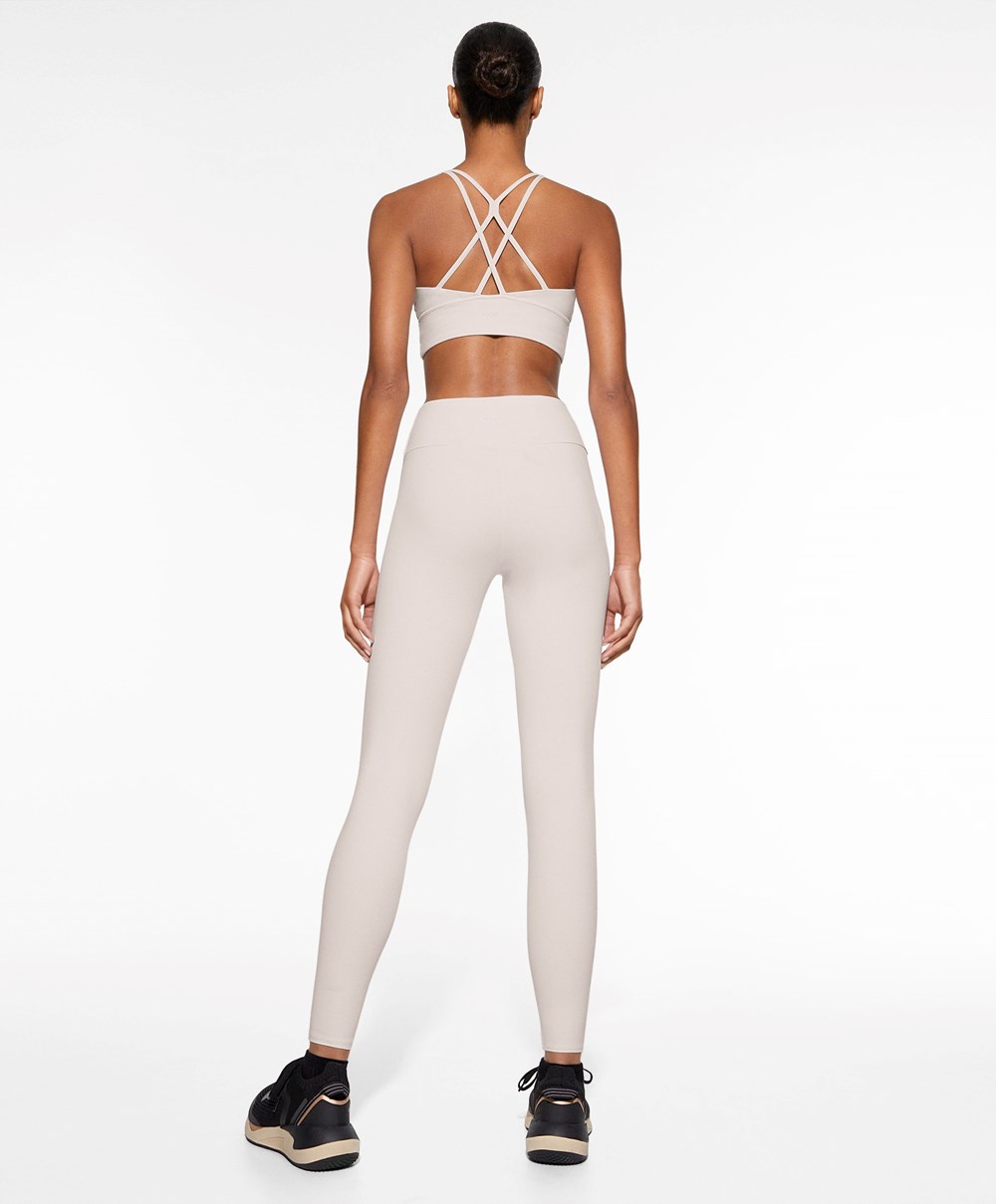 Oysho Comfortlux High-rise Ankle-length Leggings Ivory Ecru | GLUPBW-682