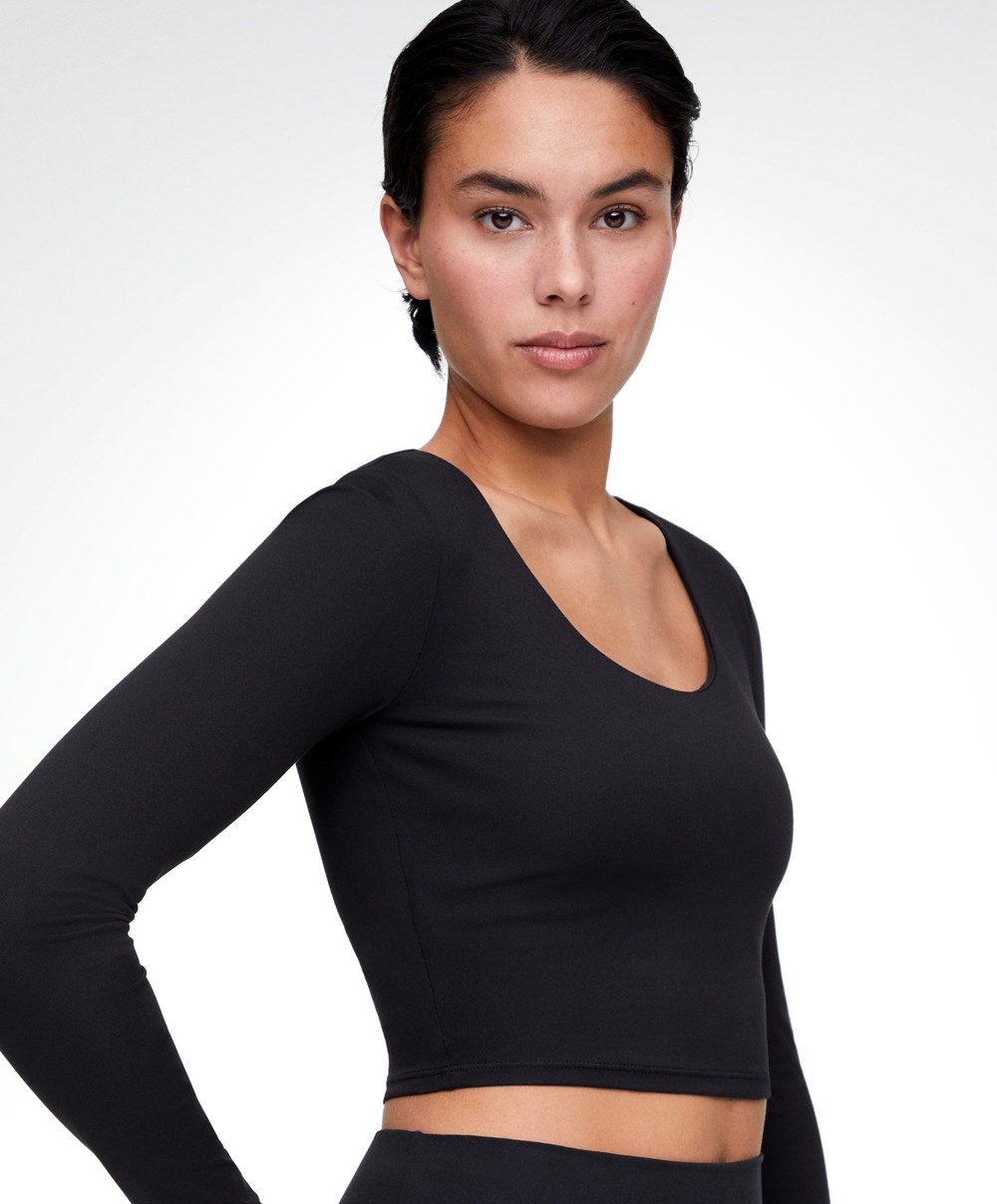 Oysho Comfortlux Long-sleeved T-shirt With Cups μαυρα | BLDTMI-781