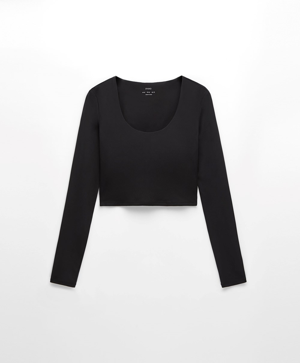 Oysho Comfortlux Long-sleeved T-shirt With Cups μαυρα | BLDTMI-781