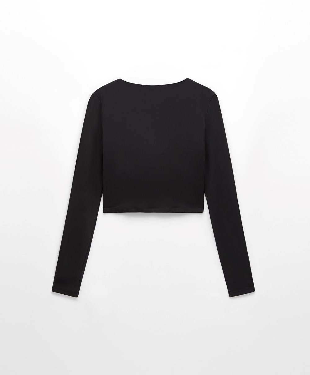 Oysho Comfortlux Long-sleeved T-shirt With Cups μαυρα | BLDTMI-781