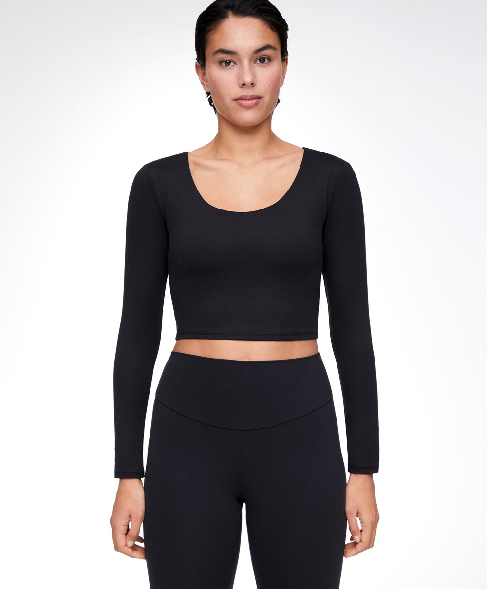 Oysho Comfortlux Long-sleeved T-shirt With Cups μαυρα | BLDTMI-781