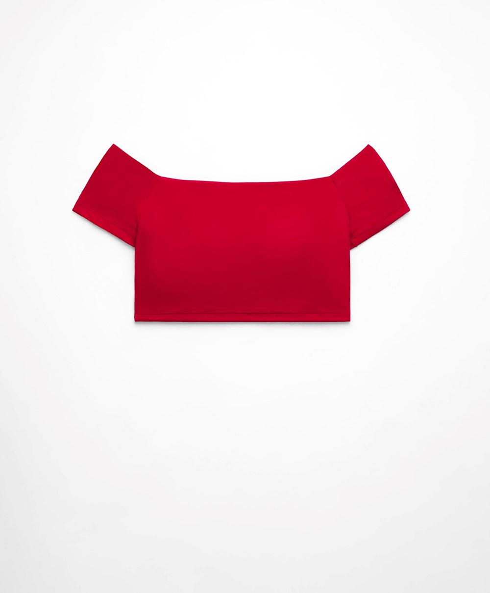 Oysho Comfortlux Off-the-shoulder Top With Cups κοκκινα | OYQAEC-309