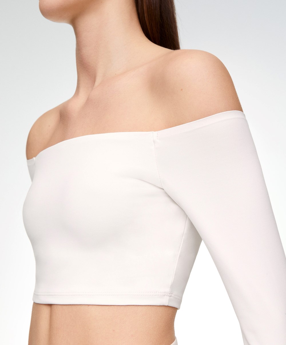 Oysho Comfortlux Off-the-shoulder Top With Cups Cream-white | TSDKLW-683