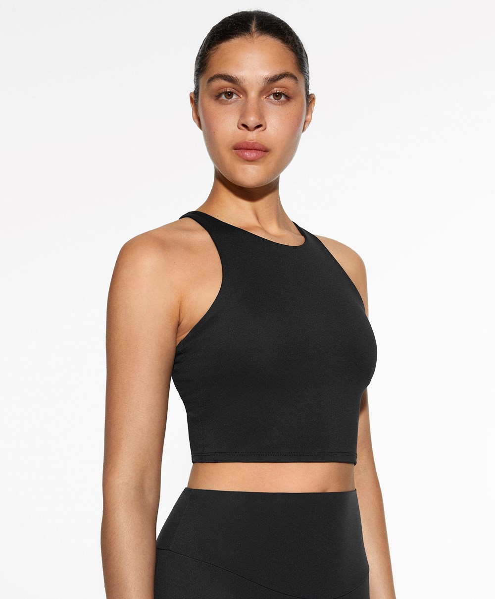 Oysho Comfortlux λουρακια Tank Top μαυρα | JBNCZE-805