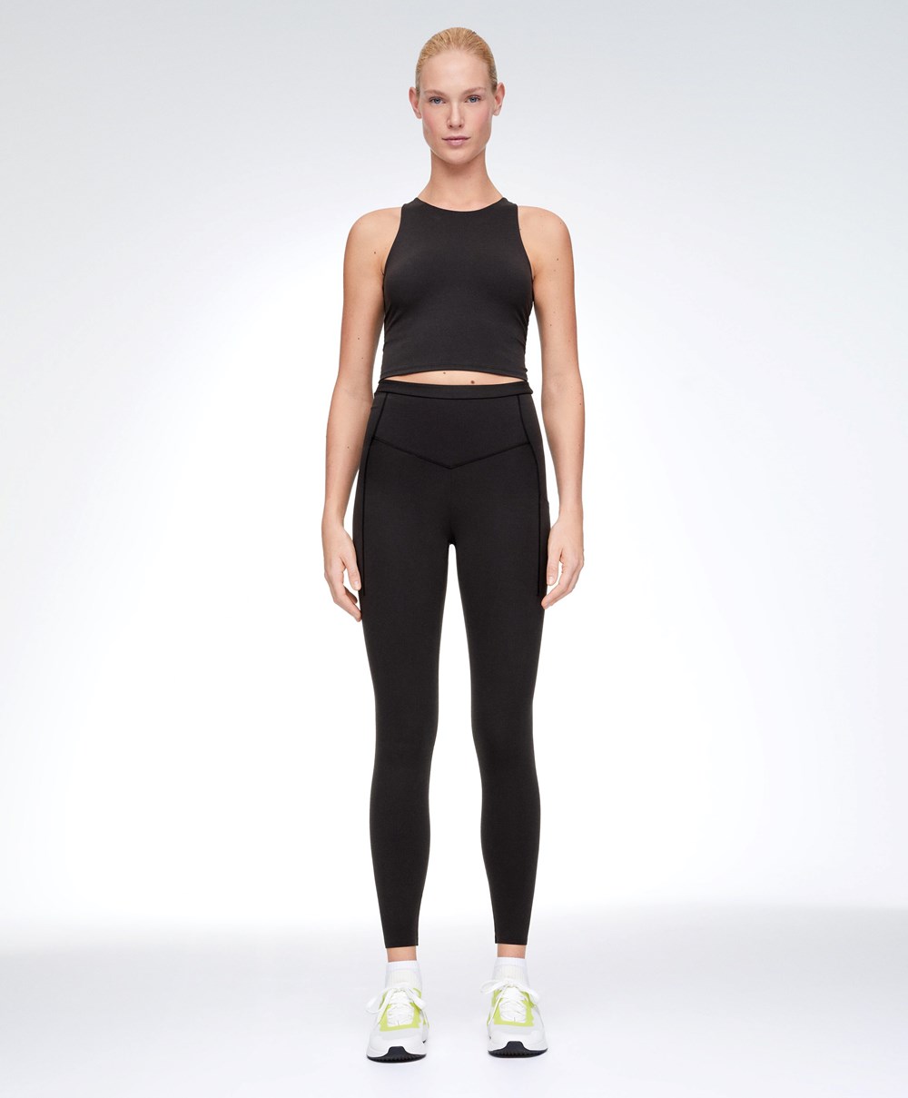 Oysho Compressive 65cm Για Τρέξιμο Leggings With Zips μαυρα | VQPTKU-123